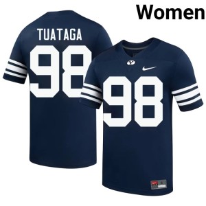 Devoux Tuataga #98 College Football Women's University BYU Cougs Navy Jerseys 409474-155