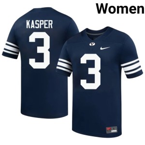 Kyler Kasper Embroidery College Football Women #3 Brigham Young University Navy Jerseys 397880-547