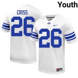 Jordyn Criss Brigham Young University Cougars White #26 NCAA Youth College Football Jersey 751324-283