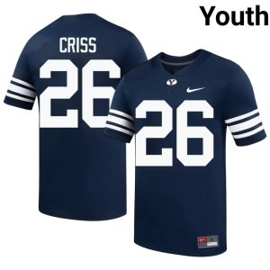 Jordyn Criss Navy Youth College Football Stitched #26 Brigham Young Cougars Jersey 994593-149