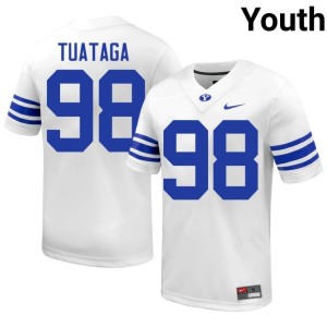 Devoux Tuataga #98 Brigham Young University Cougars Youth NCAA College Football White Jerseys 464132-738